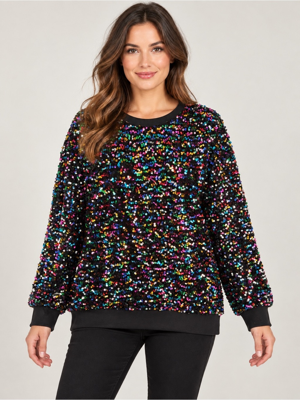 & Other Stories Black Multicolor Sequin Crewneck Sweater